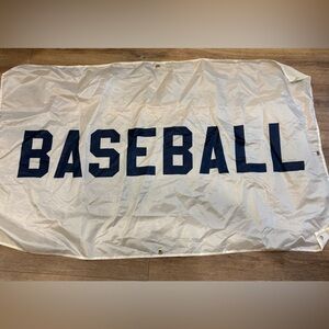 White Baseball Banner with Blue Letters